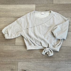 Anthropologie Postmark Bianca Blue Striped Cropped Stripe Top Tie Front Small